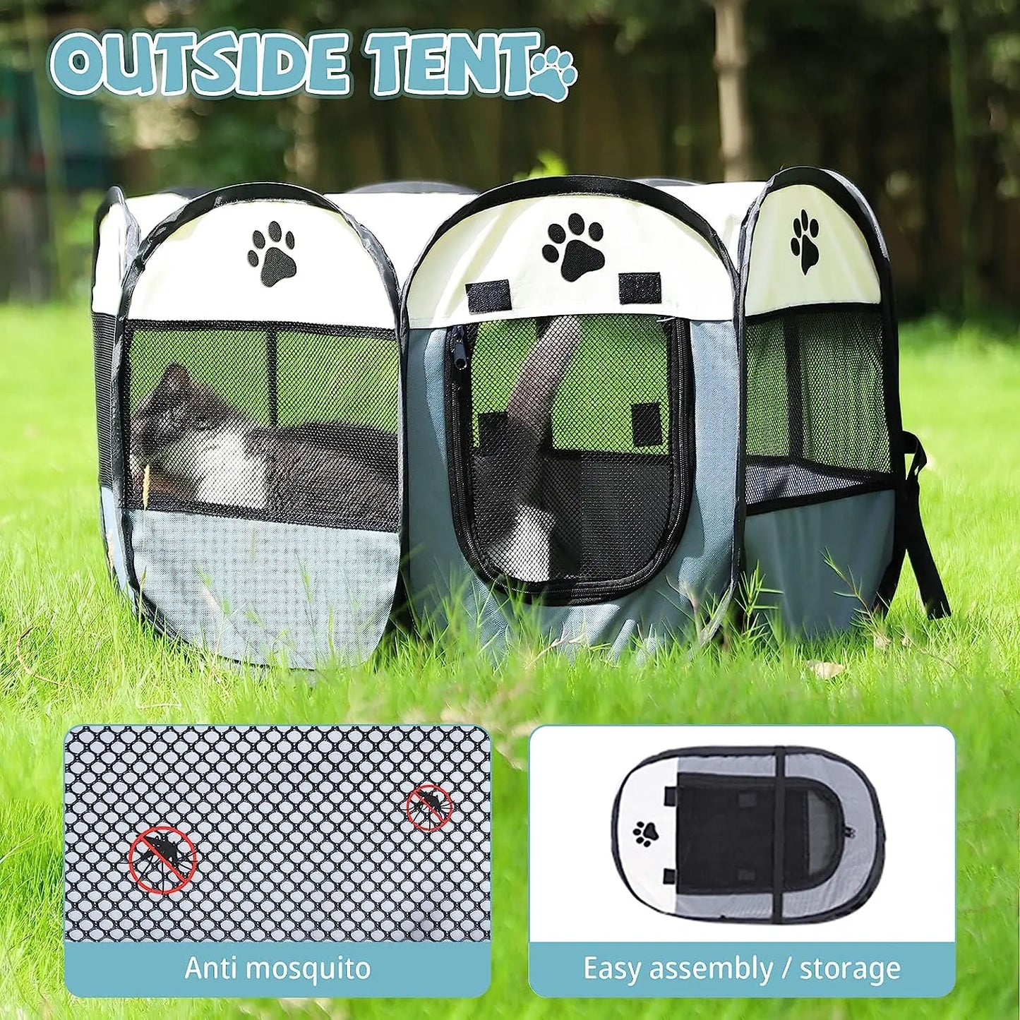 Tienda de campaña plegable portátil para gatos, casa de viaje al aire libre, jaula para perros y gatos, cercas grandes de fácil operación