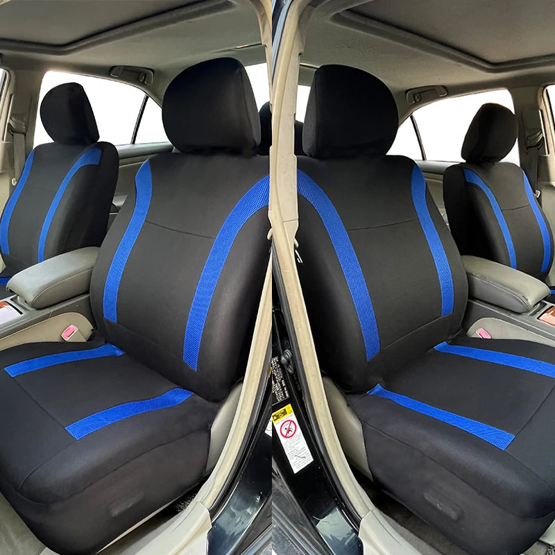 AUTO PLUS Juego de fundas de asiento de coche de poliéster, universales, deportivas, se ajustan a la mayoría de coches, de tela lisa, Bicolor, elegantes accesorios de coche, Protector de asiento