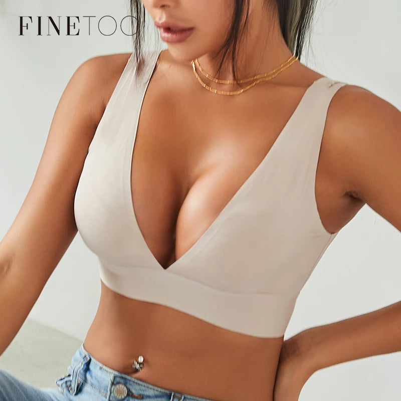 FINETOO-sujetadores con escote en V profundo para mujer, Tops acolchados, ropa i