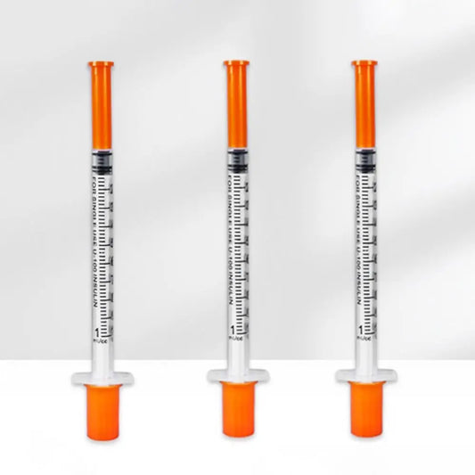 Jeringa veterinaria de plástico desechable con tapa naranja, jeringa de insulina estéril con agujas para animales de granja, gatos, perros y cerdos, 10 piezas, 1ml