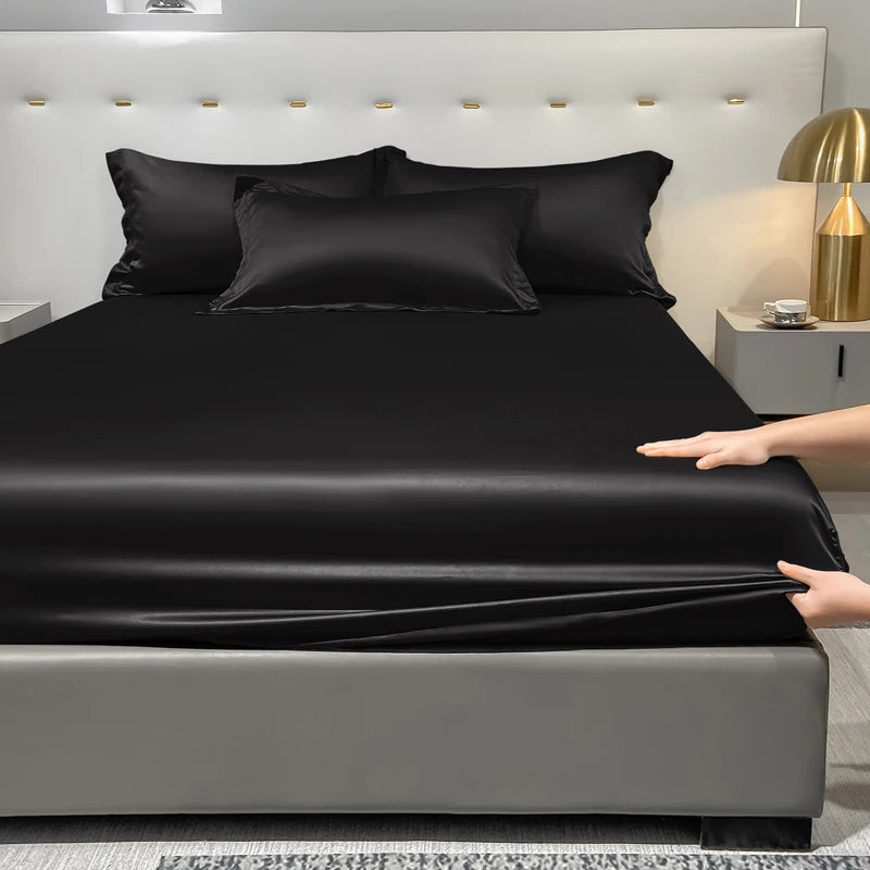 Colcha de seda de hielo para hombre y mujer, ropa de cama de satén negro, Color