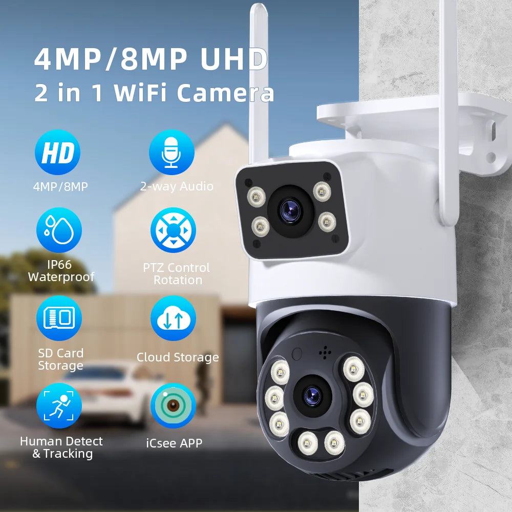 camara vigilancia wifi camara vigilancia wifi exterior Cámara de vigilancia Wifi 4K 8MP, lente Dual, inalámbrica, seguridad al aire libre, PTZ, cámaras IP, AI, detección humana, cámara CCTV, Zoom Digital 4X