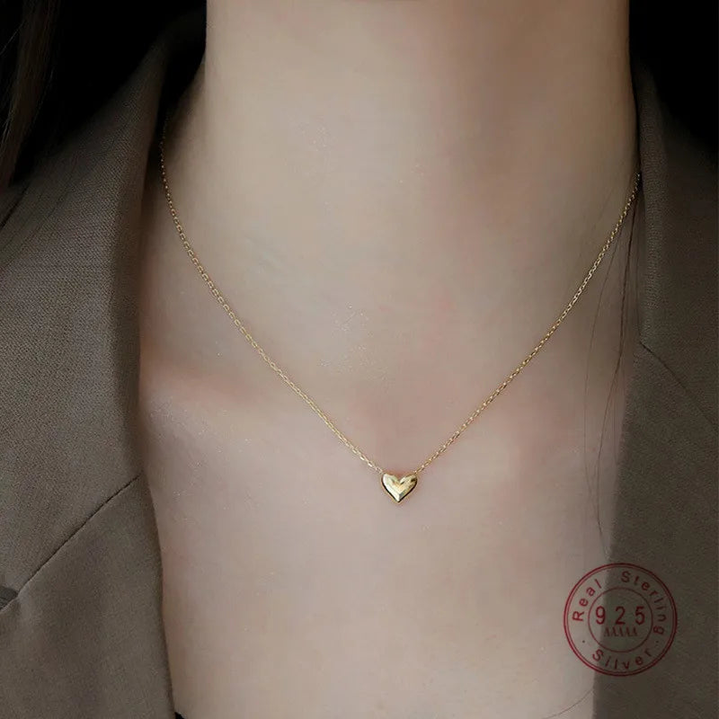 Collar de plata de ley 925 con colgante de corazón brillante para mujer, chapad