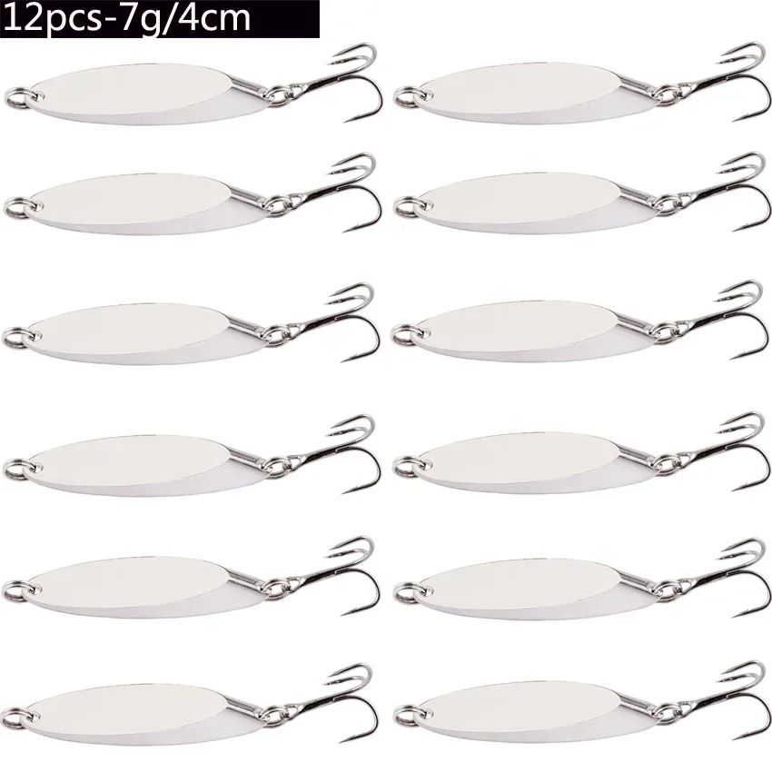 Señuelos de pesca hundidos de Metal, 12 Uds., 1,5g-60g, cuchara, señuelo de Jigging, cebo duro Artificial, trucha, lubina, señuelo de mar, aparejos de pesca de agua salada