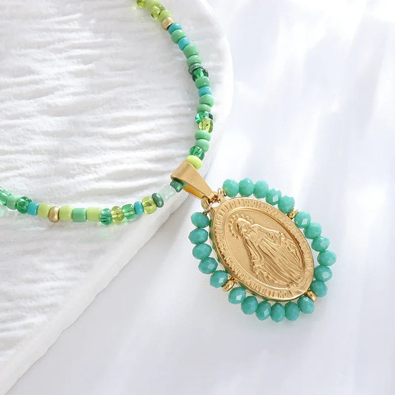 Colgante de acero inoxidable de la Virgen María católica clásica para mujer, collar de Guadalupe, amuleto religioso de la suerte, regalo de joyería