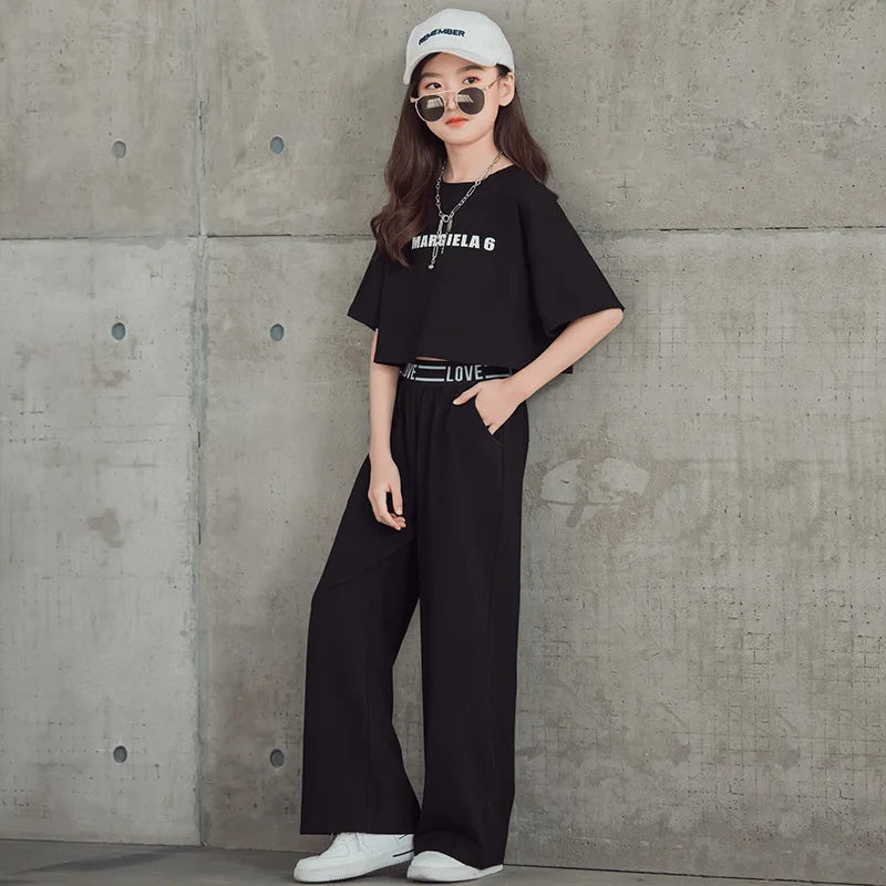 Teenage Girls Summer Clothing Sets Letter Tops and Pant 