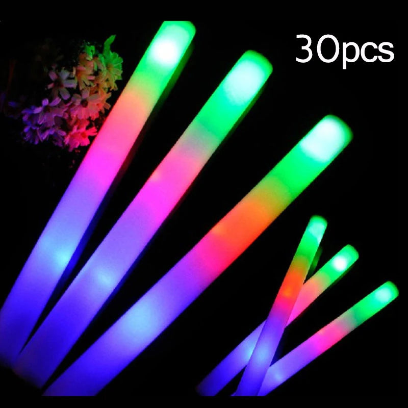 15/30pcs LED Glow Sticks Colorful RGB Glow Foam Stick 