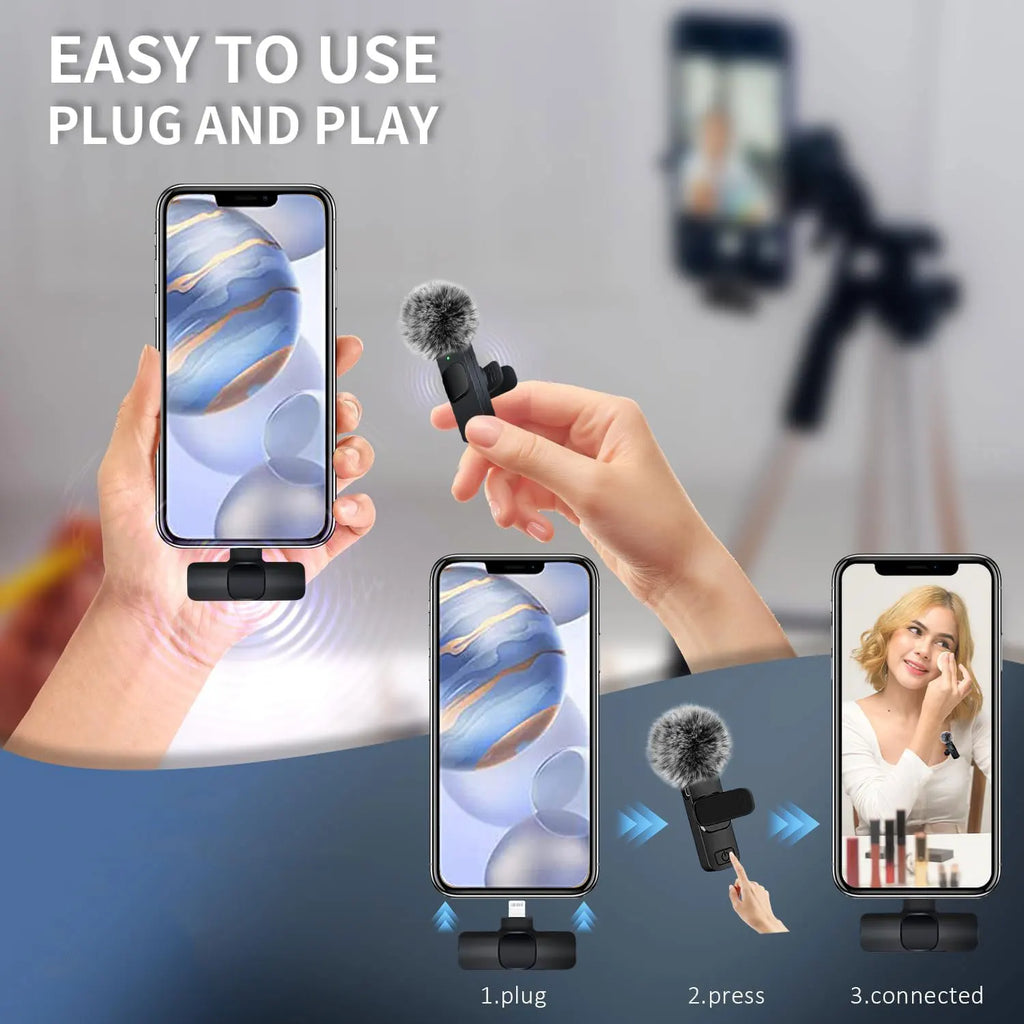 Micrófono Lavalier inalámbrico para teléfono móvil, minimicrófono de grabac