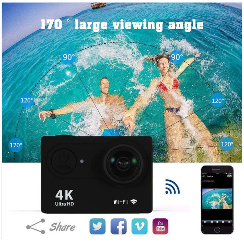 Cámara de Acción 4K 1080P/30FPS WiFi 2,0 "170D, videocámara subacuática