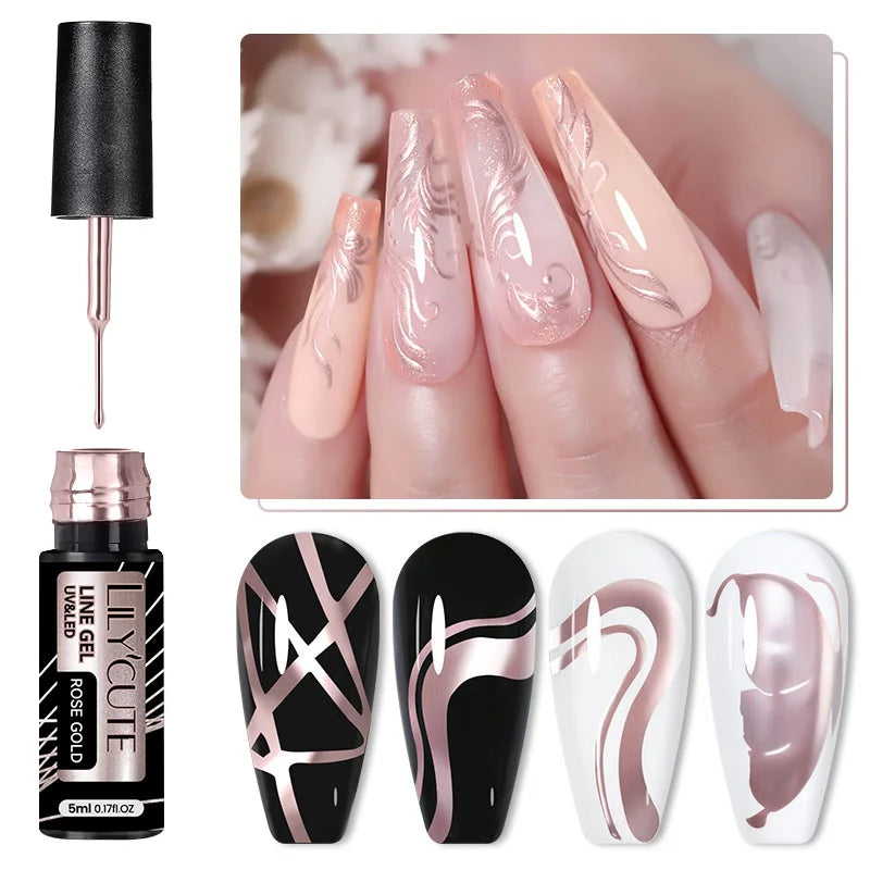 LILYCUTE-esmalte de uñas de Gel UV brillante, pintura de uñas semipermanente francesa, brillante, dorado champán, 5ML