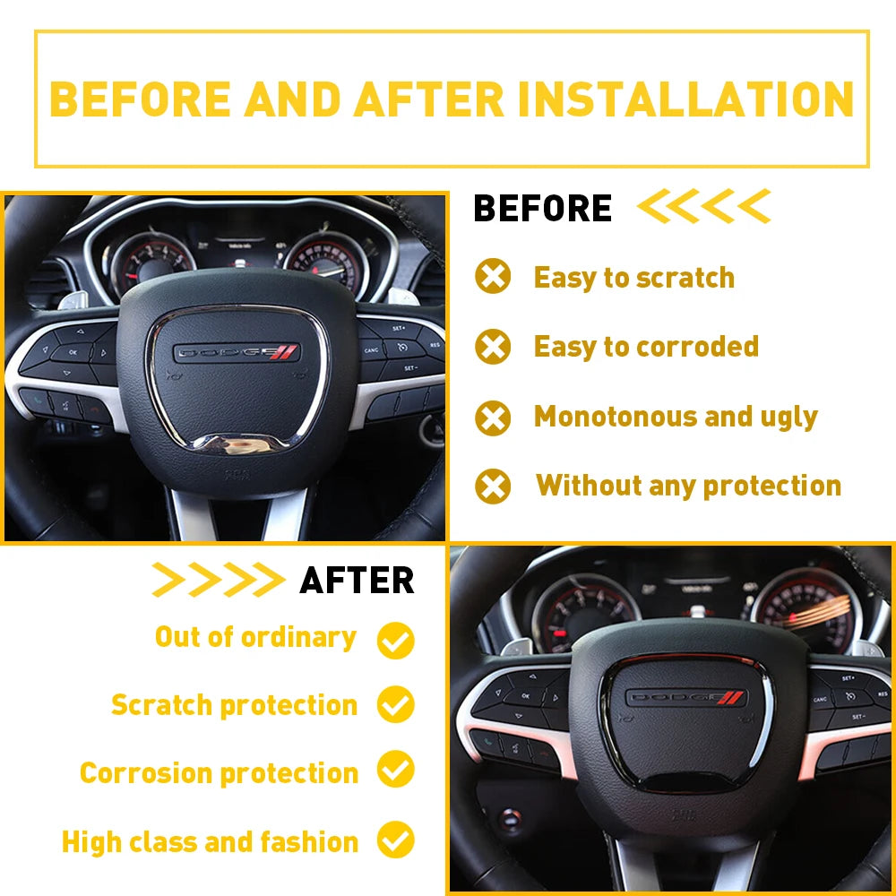 Car Steering Wheel Trim Cover Black Stickers for Dodge Charge 