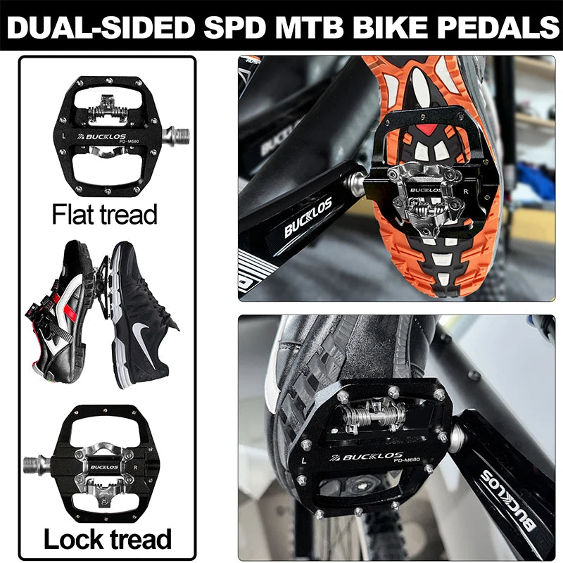 BUCKLOS PD-M680 Double Flat &amp; Lock MTB Bike Pedals 