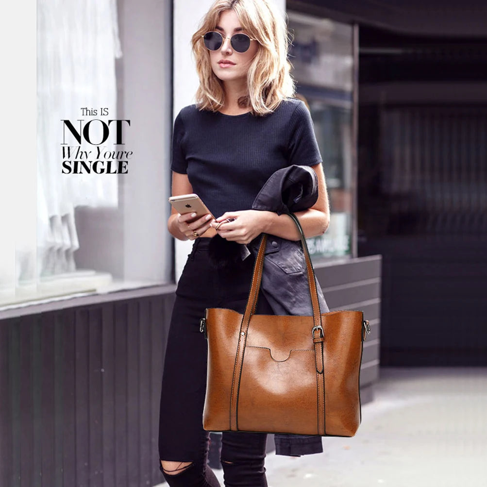 Bolsos de hombro de cuero con cera de aceite para mujer, bolso cruzado Vintage,