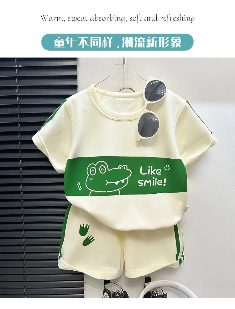 Kids Boys Girls Striped Short Sleeve Suit Summer Tops and Pants Set