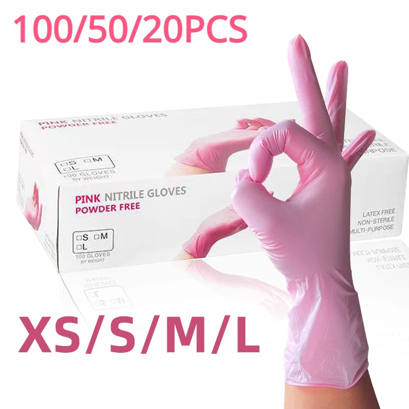 Guantes de nitrilo desechables para cocina, resistentes al agua, antiestáticos, duraderos, color rosa claro, 100/50/20 piezas