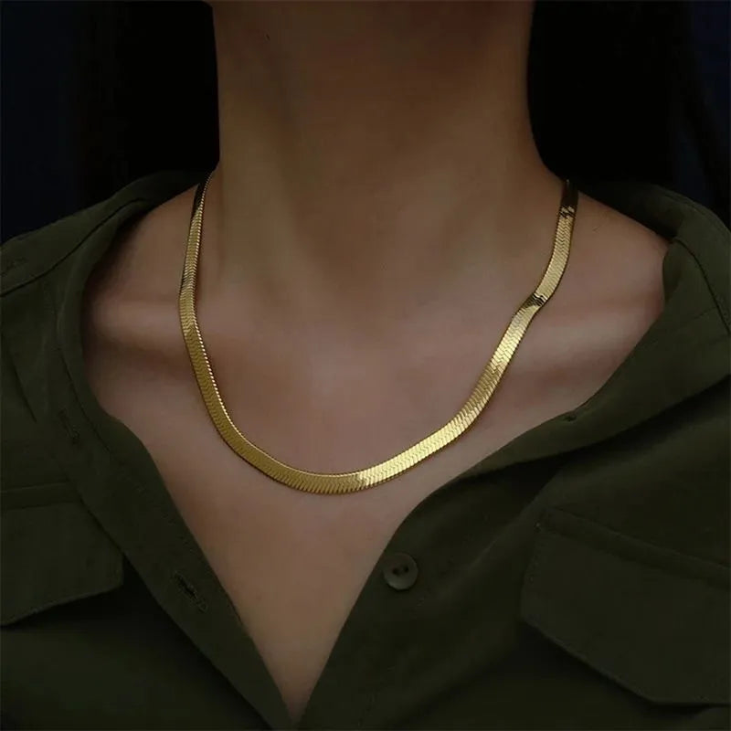 Collar de cadena plana de Plata de Ley 925 para mujer, oro de 18 quilates, 4MM,