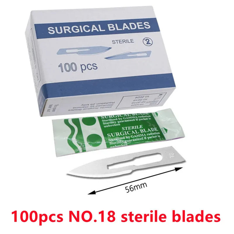 Cuchillas quirúrgicas de acero al carbono estéril, cuchillo de bisturí para corte y reparación de teléfonos, bricolaje, tallado, mantenimiento del cuidado de animales, 20-100 piezas