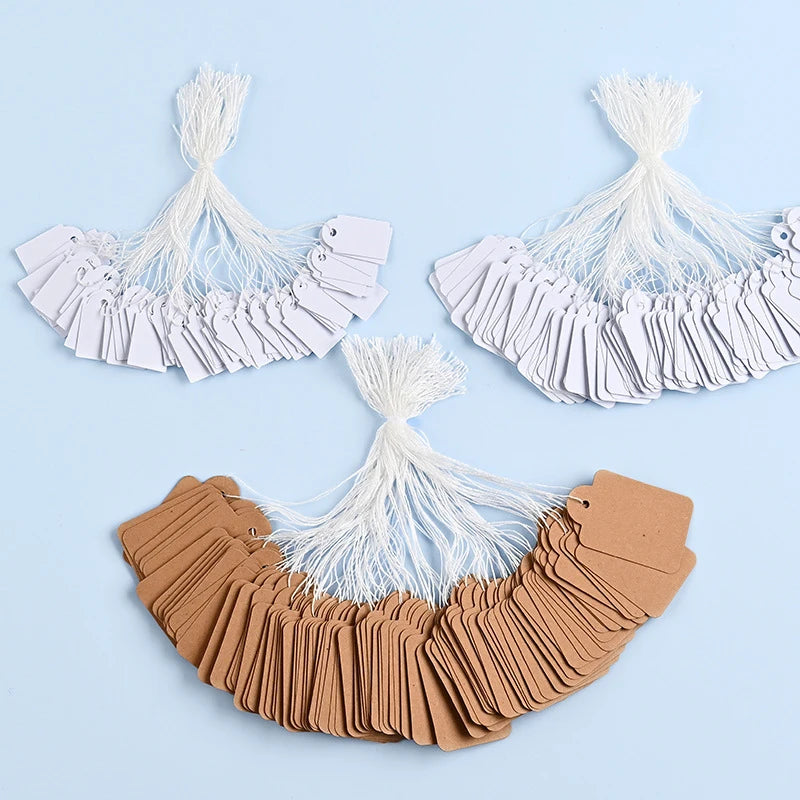 Blank Square Tags with String, Universal Kraft Paper Cards for