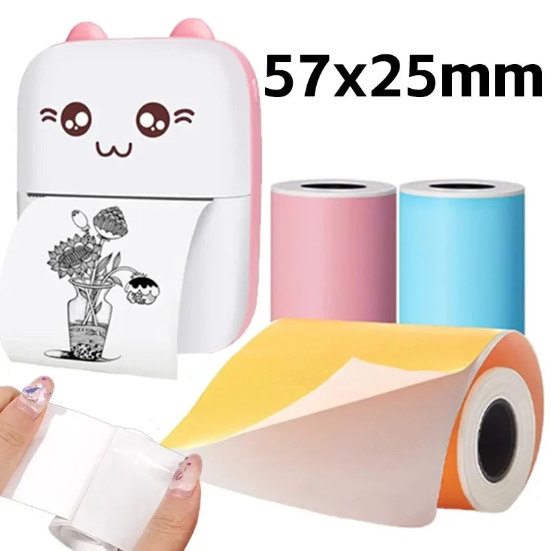 Mini papel de impresora autoadhesivo, papel térmico HD de 57x25mm, impresoras d