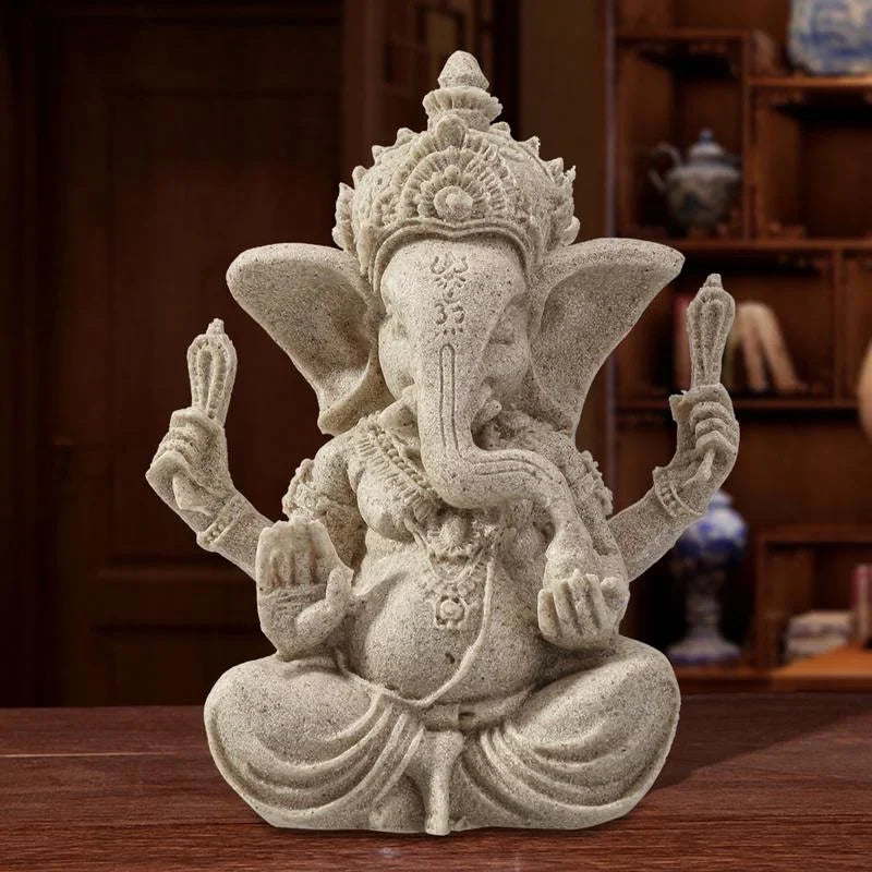 Sandstone Ganesha Buddha Elephant Statue Handmade Sculpture 