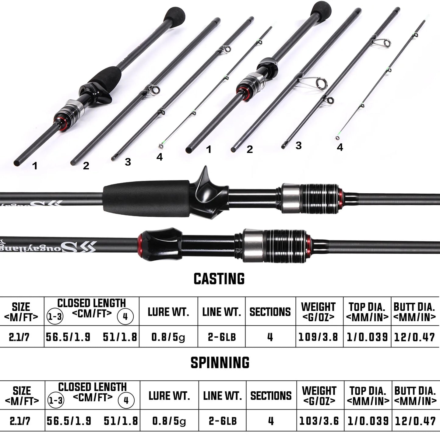 Sougayilang Casting Spinning Fishing Rod Ultralight Carbon Fiber Fishing Rod 