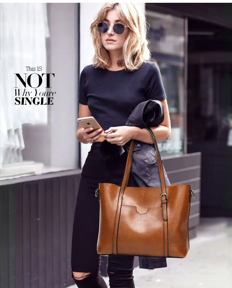 Bolsos de hombro de cuero con cera de aceite para mujer, bolso cruzado Vintage,