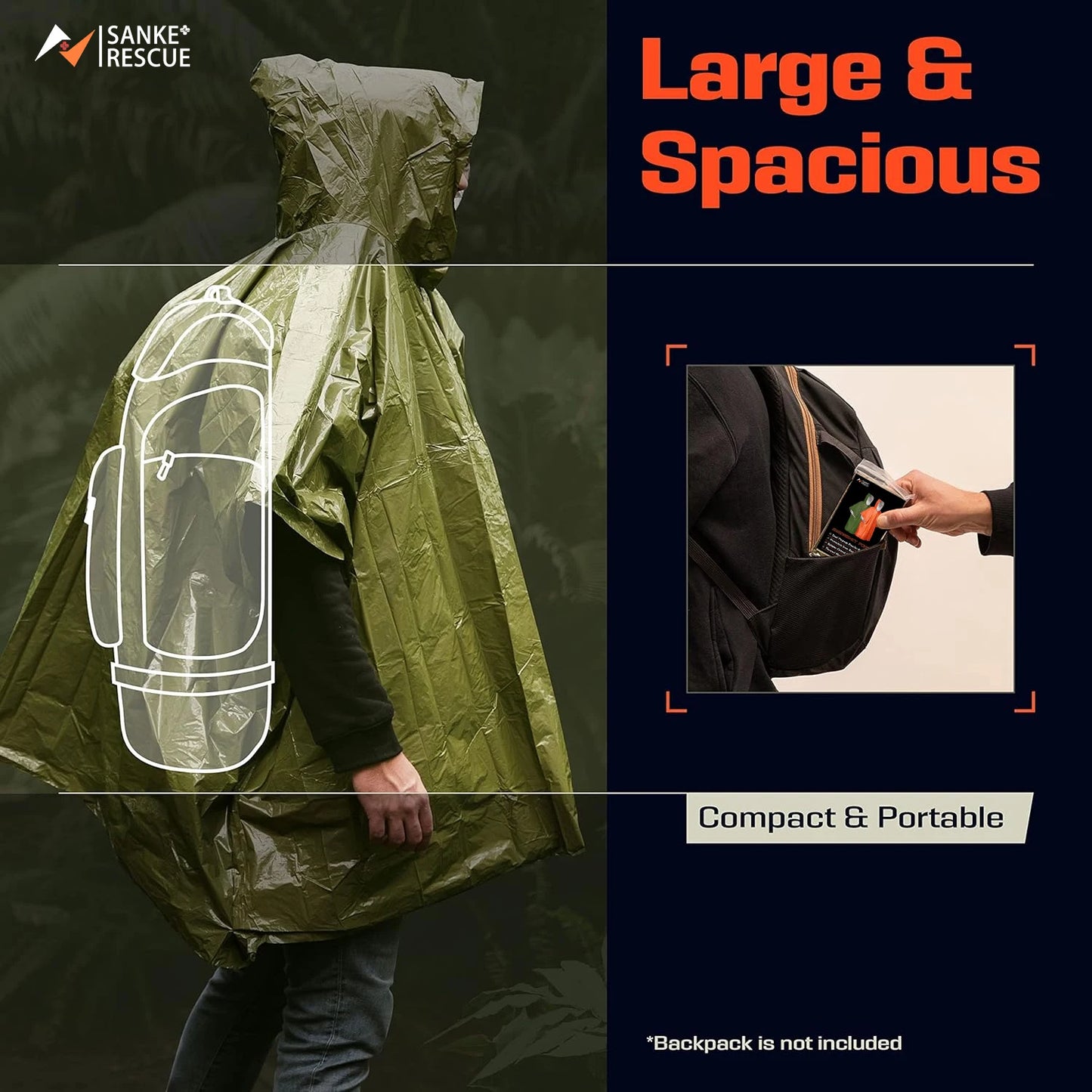 3 in 1 Outdoor Hooded Military Raincoat Men's Waterproof Poncho 