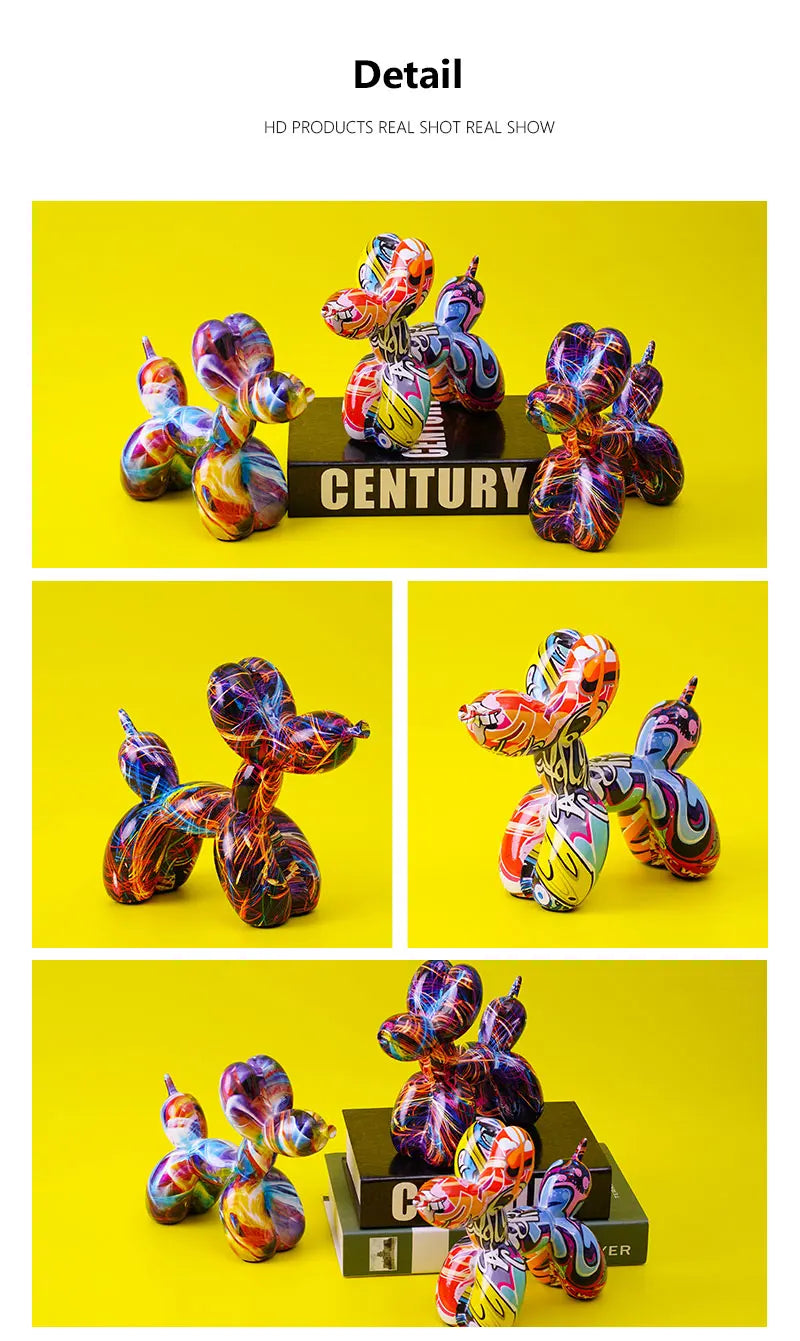 Resin Graffiti Balloon Dog Figurines Indoor Home Decoration 