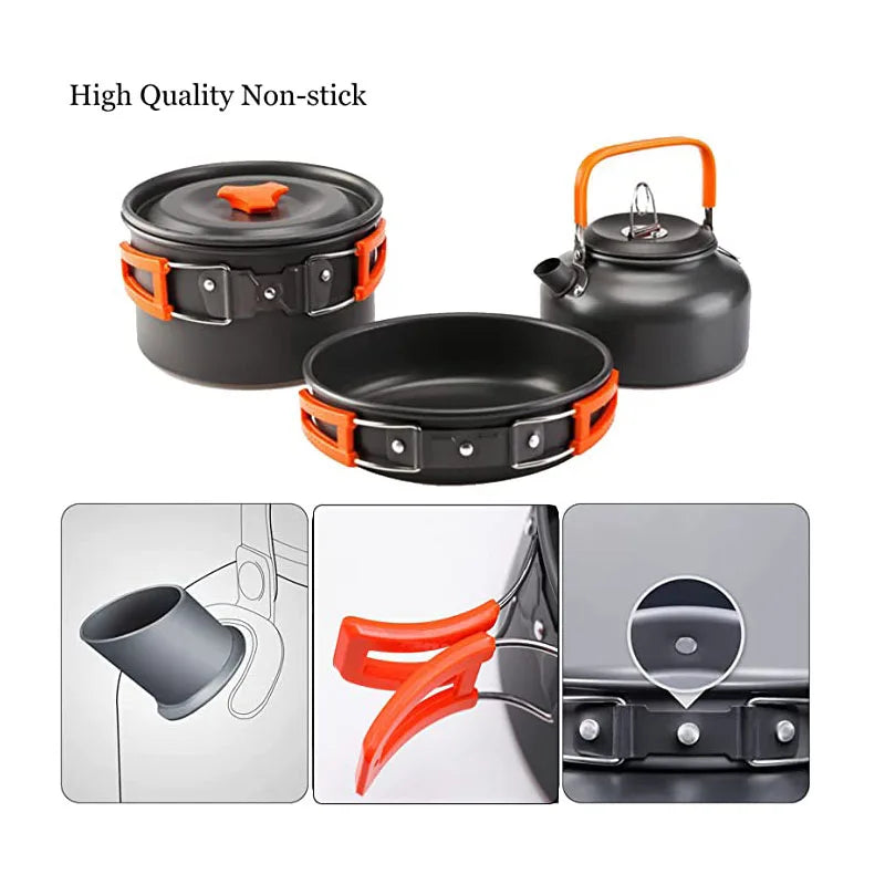 Juego de utensilios de cocina para acampada, equipo de aluminio para exteriores,