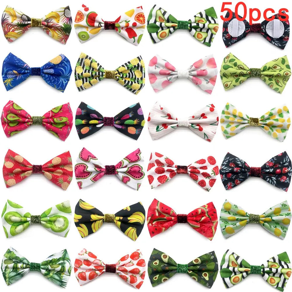 50/100 Pcs Mixcolor Pet Products Bow Tie Summer Fruit Style Co