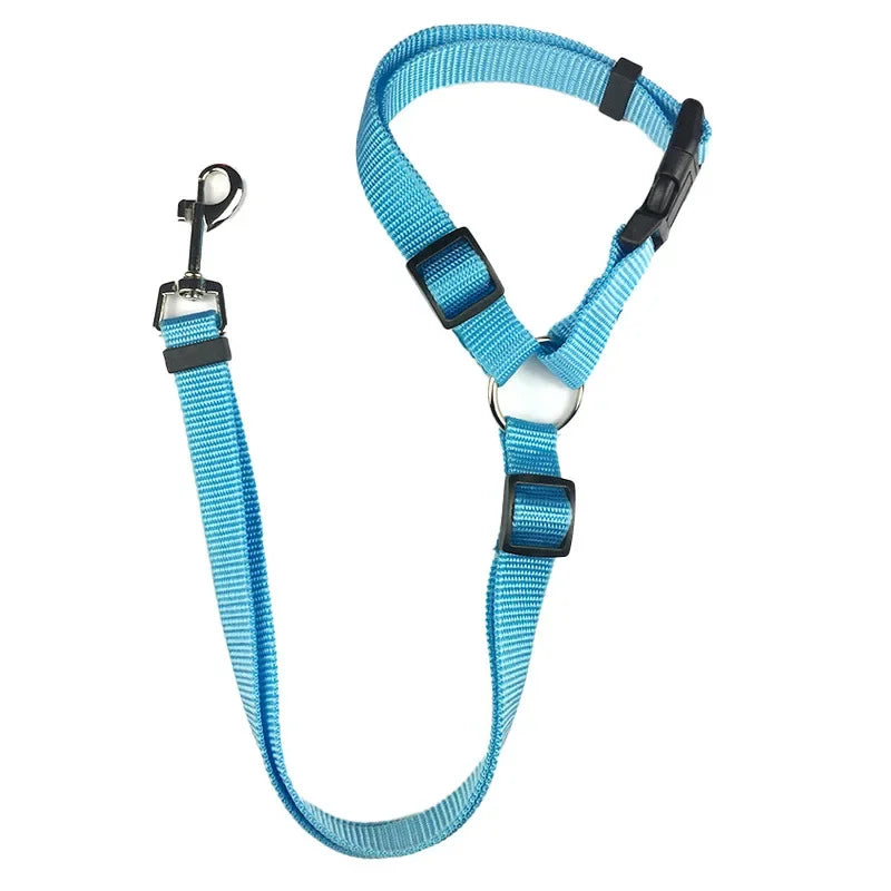Cinturón de seguridad de coche para mascotas, correa de plomo de nailon, cinturón de seguridad de asiento trasero, Collar de arnés ajustable para perros, accesorios para mascotas, Color sólido, 2 en 1