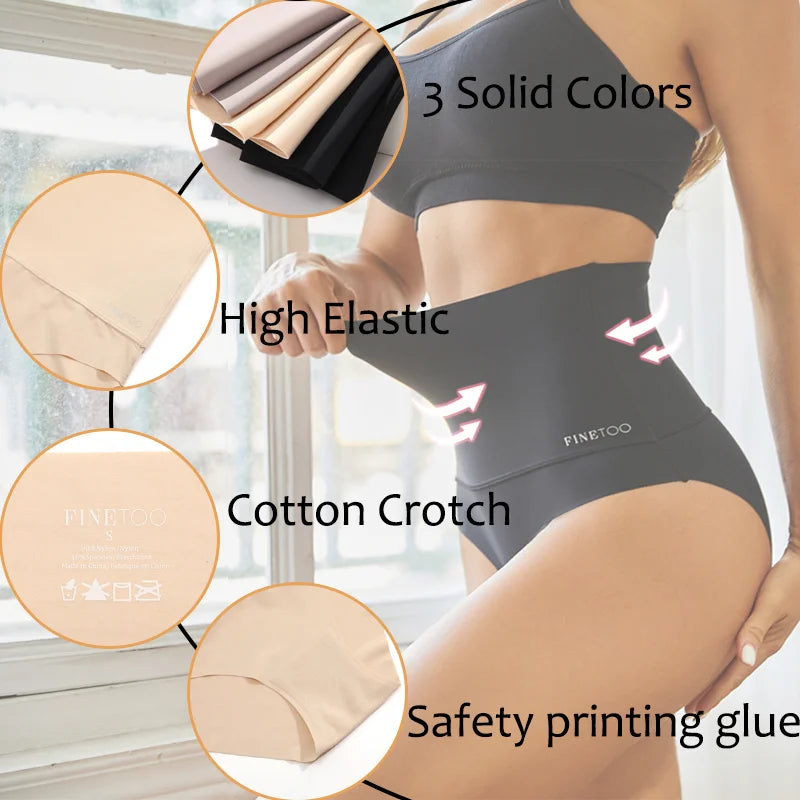 3PCS/Set Women's High Waist Seamless Shapewear Suit Ice Silk Control B 