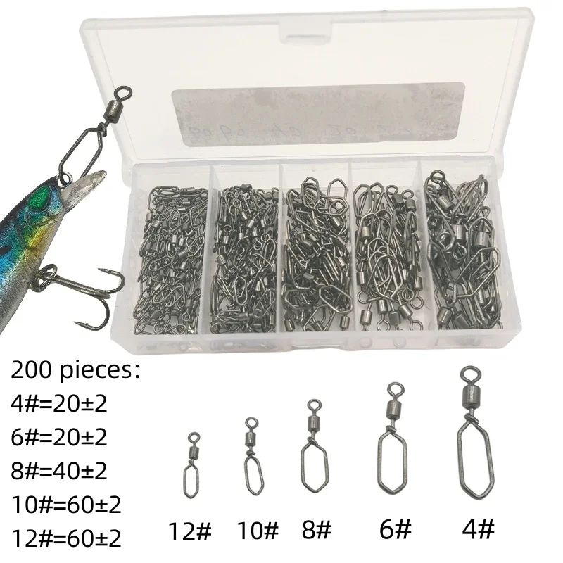 50/200 piezas de conector de clavija cuadrada giratoria de acero inoxidable, anillo de 8 figuras, accesorios de pesca