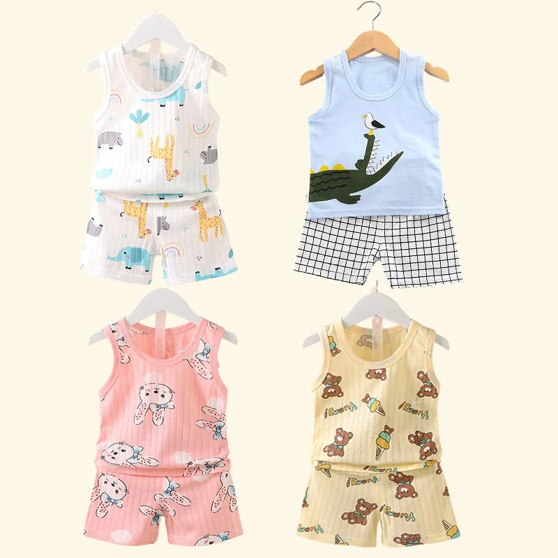 Children's Printed Sleeveless T-shirt Set Breathable Vest 