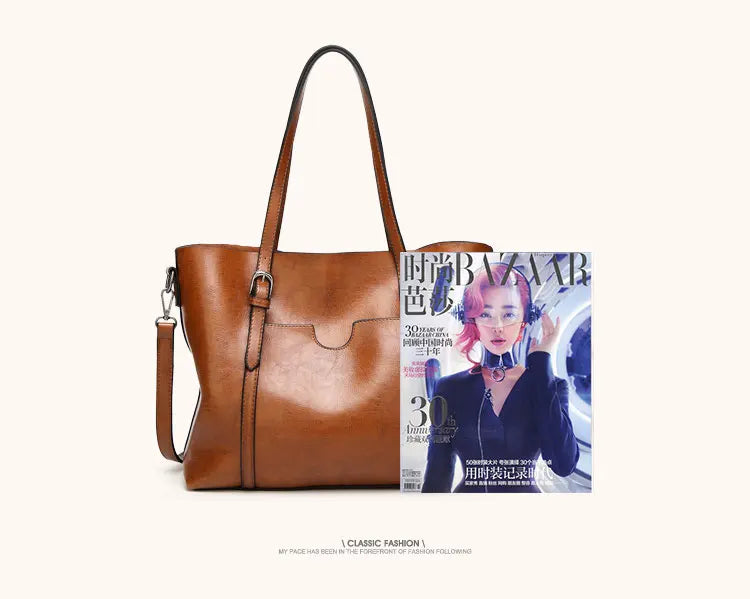 Bolsos de hombro de cuero con cera de aceite para mujer, bolso cruzado Vintage,