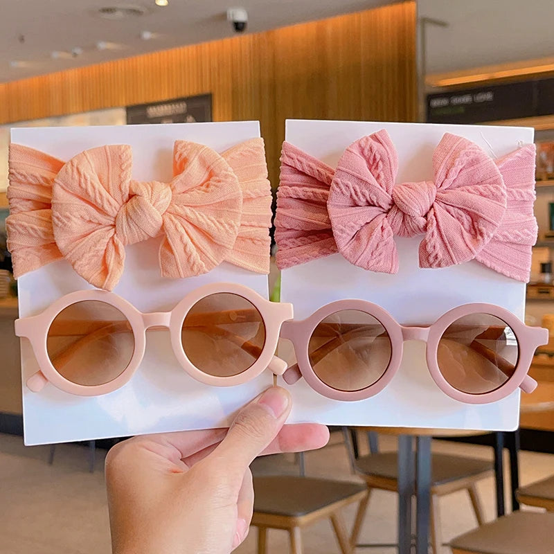 Girl's Bow Cotton Round Sunglasses Set Children's Accessories 