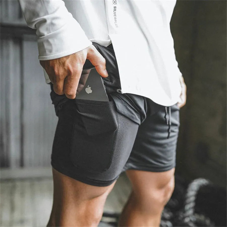 Pantalones cortos deportivos 2 en 1 para hombre, ropa deportiva de doble cubierta, para correr, para la playa, gimnasio, entrenamiento, trotar,