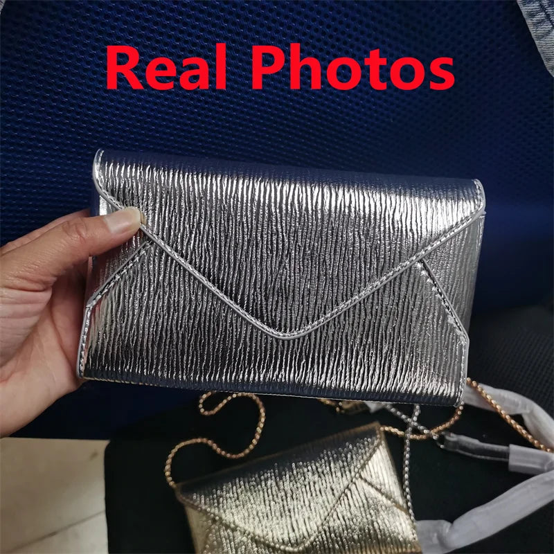 Bolso de noche de diseño de lujo para mujer, bolso de mano de día para mujer, bolso de mano diario, bolso de mano, bolso cruzado de cadena dorada brillante para fiesta de boda