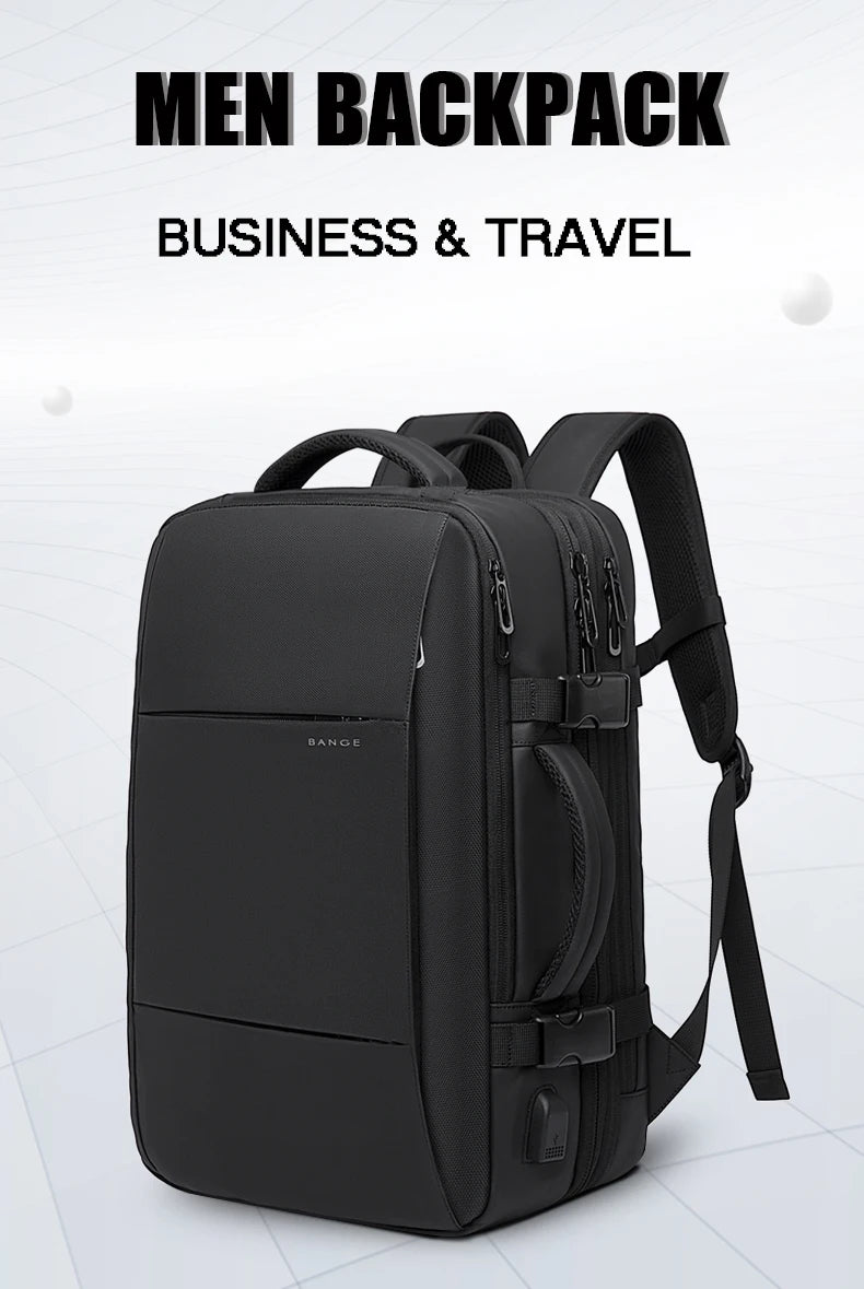 BANGE-mochila de viaje para hombre, morral de negocios expandible con USB, de gran capacidad, resistente al agua, para ordenador portátil, 17,3