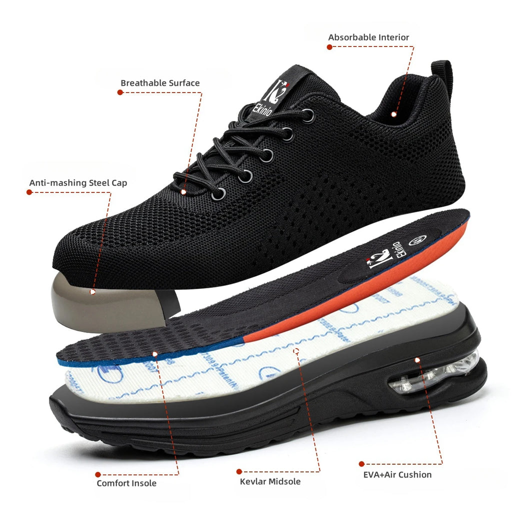 Zapatos de seguridad con amortiguación de aire para hombres y mujeres, zapatill