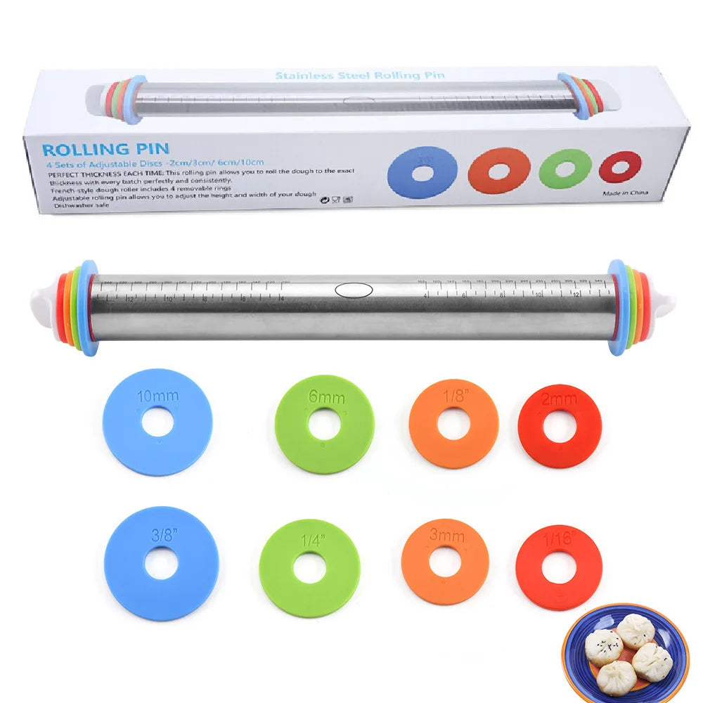 Rodillo ajustable de acero inoxidable, herramienta para hornear Fondant, rodillo para pasteles, masa, 43cm