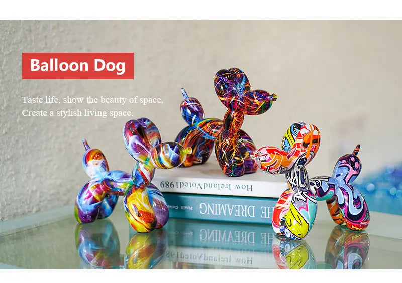 Resin Graffiti Balloon Dog Figurines Indoor Home Decoration 