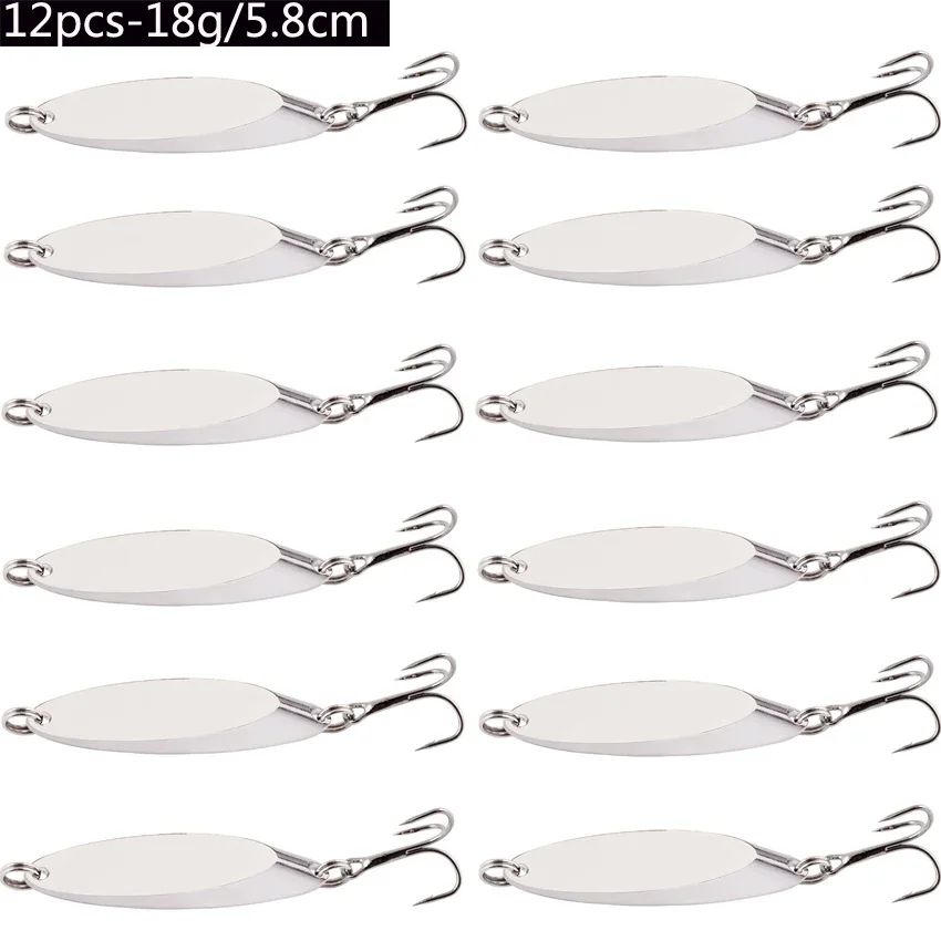 Señuelos de pesca hundidos de Metal, 12 Uds., 1,5g-60g, cuchara, señuelo de Jigging, cebo duro Artificial, trucha, lubina, señuelo de mar, aparejos de pesca de agua salada