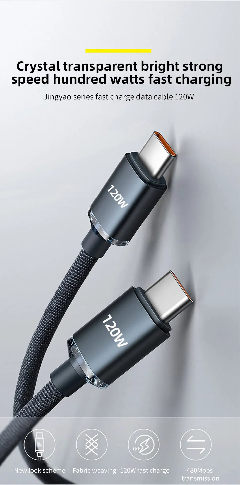 Cable USB tipo C a tipo C de 120W para iPhone 15 Pro Max, Cable de datos de carga rápida PD para Xiaomi 14, Redmi Oneplus 12, POCO X6, OPPO, Samsung