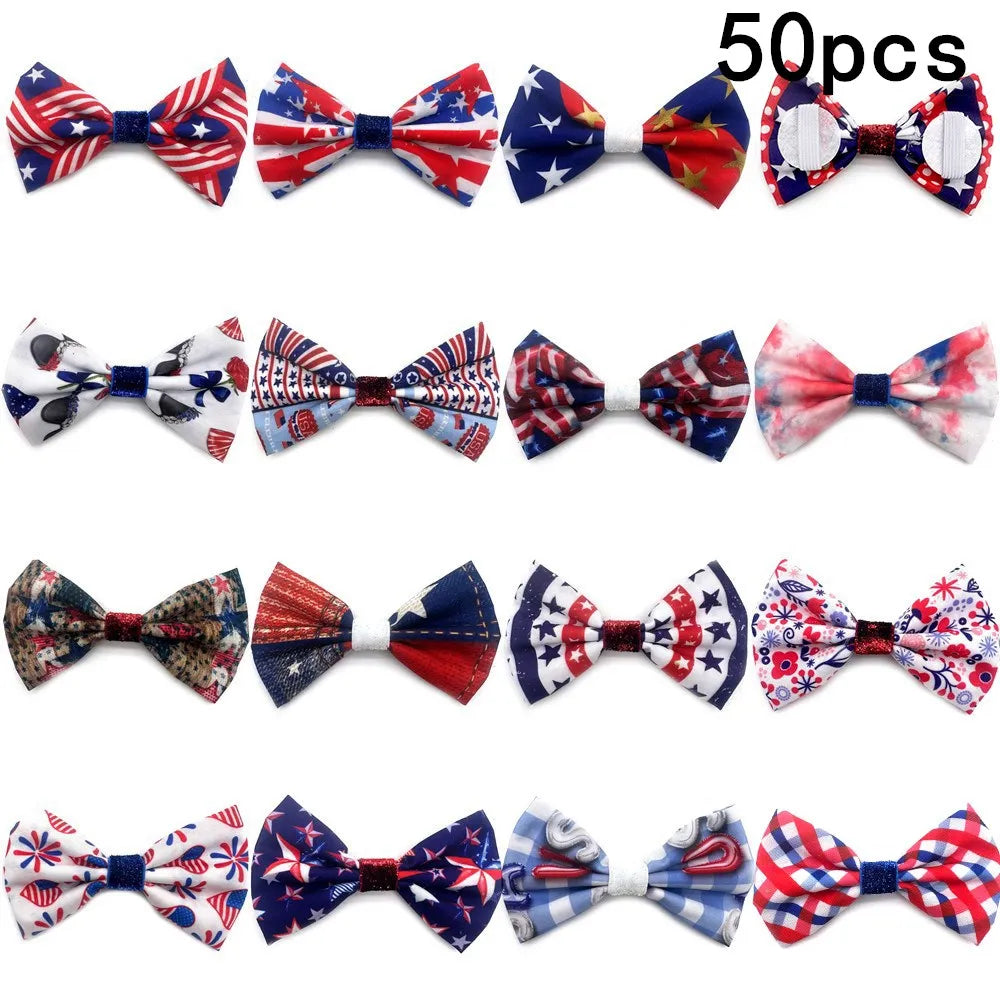 50/100 Pcs Pet Collar Bow Slip-On Dog Bows 4th of July sum 