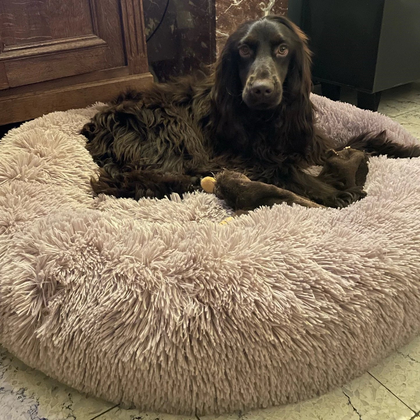 Cama redonda supersuave para mascotas, casa de felpa larga para perros medianos