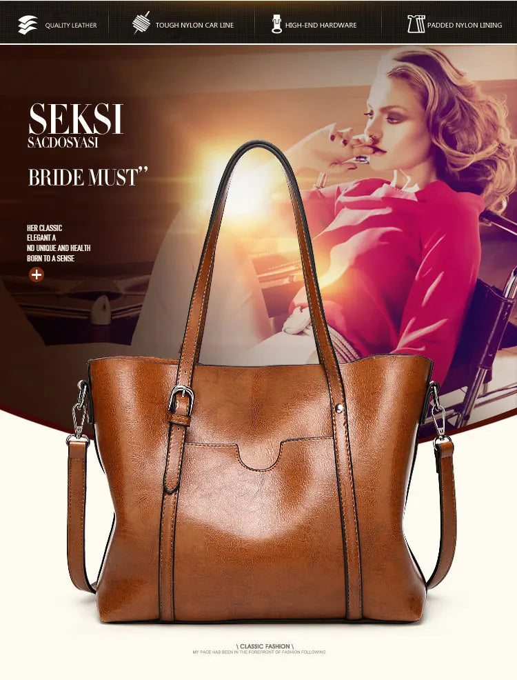 Bolsos de hombro de cuero con cera de aceite para mujer, bolso cruzado Vintage,