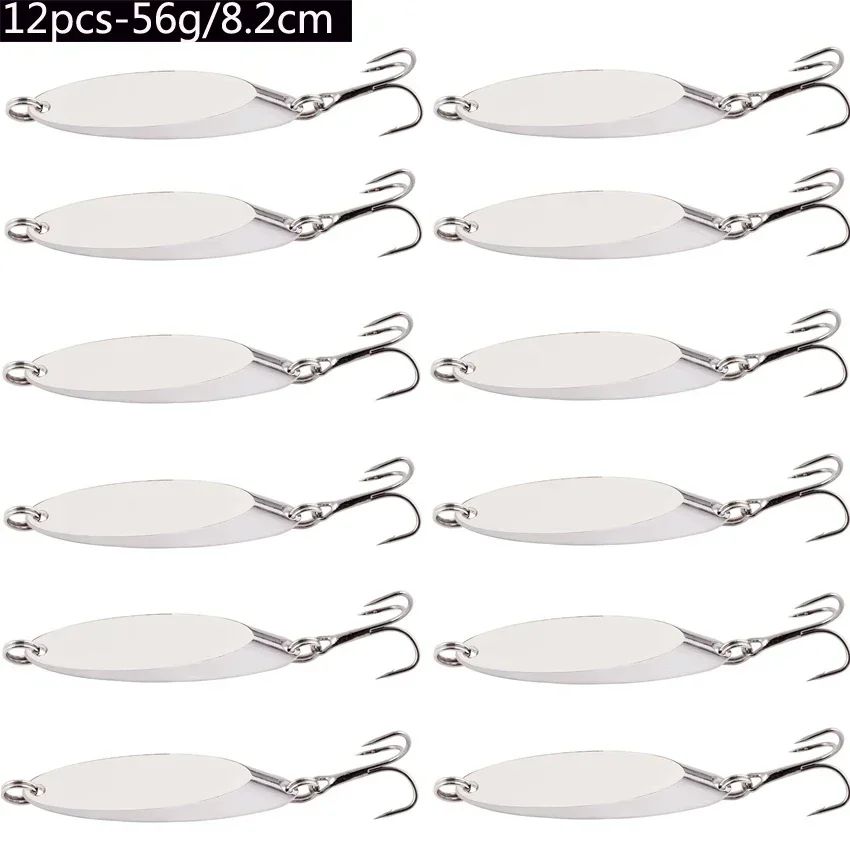 Señuelos de pesca hundidos de Metal, 12 Uds., 1,5g-60g, cuchara, señuelo de Jigging, cebo duro Artificial, trucha, lubina, señuelo de mar, aparejos de pesca de agua salada