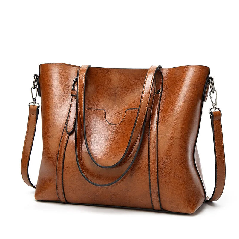 Bolsos de hombro de cuero con cera de aceite para mujer, bolso cruzado Vintage,