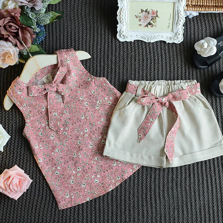 Girls Kids Casual Sleeveless Chiffon Blouse Shorts Outfits Outfits